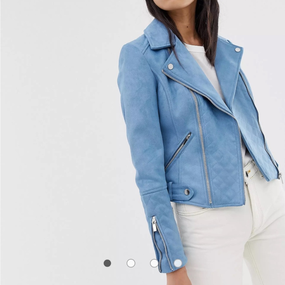 River Island faux suede biker jacket in blue NWT